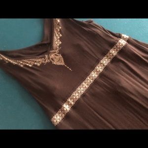 Long below the knee dress with shelf bra.